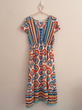 Lapis Colorful Circle-Print Maxi Dress Boutique NWT Large Summer